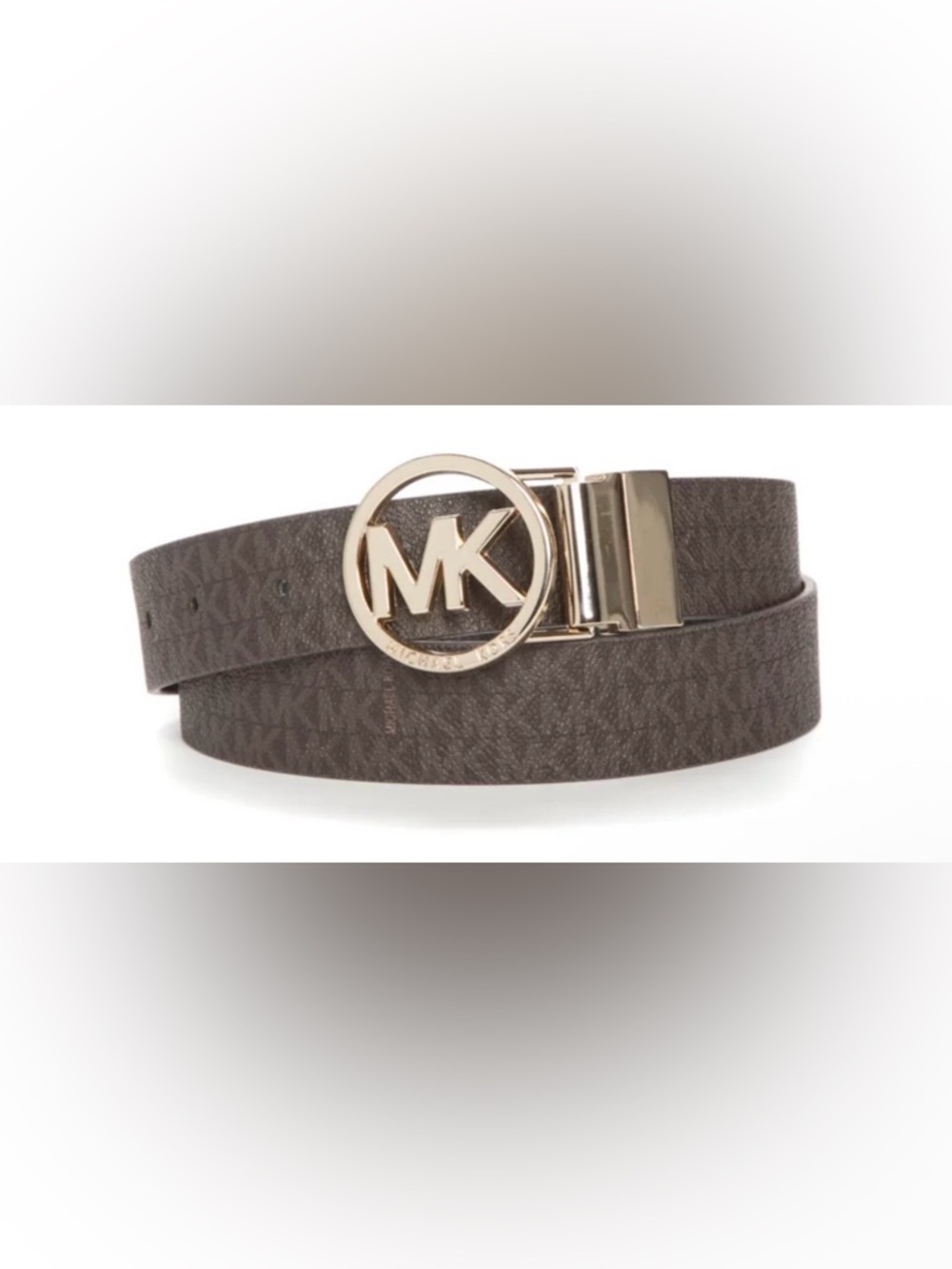 Reversible Michael Kors Brown Signature MK Logo Belt with Gold-Tone Buckle 37